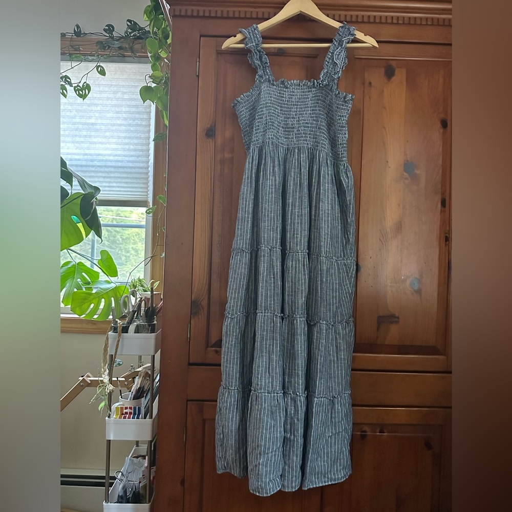 Quince Blue Striped Maxi Dress